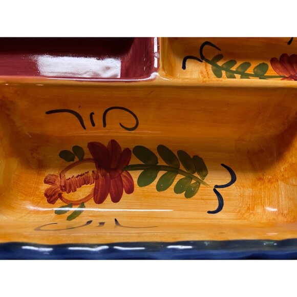 Toscana Casa Elite Divided Hand Painted Ceramic Tray Artisan Tuscan Floral - Picture 6 of 9
